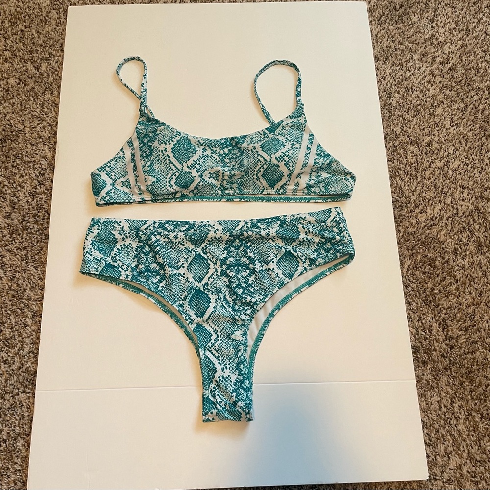Shein Python Snake Print Teal Bikini Size Large - image 8